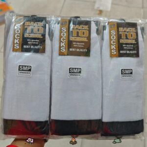Kaos Kaki SMP HP Warna Putih Telapak Hitam 1 Lusin
